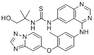 CAS # 1429755-58-7, 1-(4-((4-([1,2,4]Triazolo[1,5-a]pyrid-7-yloxy)-3-methylphenyl)amino)quinazolin-6-yl)-3-(1-hydroxy-2-methylpropan-2-yl)thiourea, 1-(1-hydroxy-2-methylpropan-2-yl)-3-[4-[3-methyl-4-([1,2,4]triazolo[1,5-a]pyridin-7-yloxy)anilino]quinazolin-6-yl]thiourea