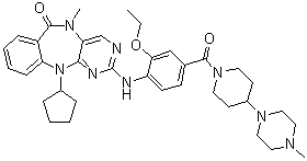 structure of CAS# 1435488-37-1, 11-环戊基-2-[[2-乙氧基-4-[[4-(4-甲基-1-哌嗪基)-1-哌啶基]羰基]苯基]氨基]-5,11-二氢-5-甲基-6H-嘧啶并[4,5-b][1,4]苯并二氮杂卓-6-酮