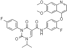 structure of CAS# 1437321-24-8, N-[4-[(6,7-二甲氧基-4-喹啉基)氧基]-3-氟苯基]-3-(4-氟苯基)-1,2,3,4-四氢-1-(1-甲基乙基)-2,4-二氧代-5-嘧啶甲酰胺