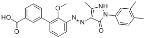 CAS # 1437383-35-1, Eltrombopag Impurity 19, (E)-3'-(2-(1-(3,4-dimethylphenyl)-3-methyl-5-oxo-1,5-dihydro-4H-pyrazol-4-ylidene)hydrazinyl)-2'-methoxy-[1,1'-biphenyl]-3-carboxylic acid