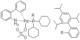 structure of CAS# 1445085-55-1, (SP-4-3)-[2'-(Amino)[1,1'-biphenyl]-2-yl][dicyclohexyl[2',4',6'-tris(1-methylethyl)[1,1'-biphenyl]-2-yl]phosphine](methanesulfonato)palladium