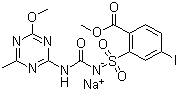 CAS # 144550-36-7, Iodosulfuron-methyl-sodium, Methyl 4-iodo-2-[3-(4-methoxy-6-methyl-1,3,5-triazin-2-yl)ureidosulfonyl]benzoate sodium salt