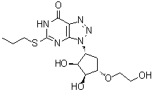 structure of CAS# 1445580-43-7, 3-[(1R,2S,3S,4S)-2,3-二羟基-4-(2-羟基乙氧基)环戊基]-3,6-二氢-5-(丙硫基)-7H-1,2,3-三唑并[4,5-d]嘧啶-7-酮