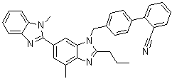 structure of CAS# 144702-27-2, 4'-[(1,4'-Dimethyl-2'-propyl[2,6'-bi-1H-benzimidazol]-1'-yl)methyl]-[1,1'-biphenyl]-2-carbonitrile