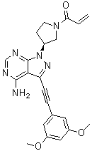structure of CAS# 1448169-71-8, 1-[(3S)-3-[4-Amino-3-[2-(3,5-dimethoxyphenyl)ethynyl]-1H-pyrazolo[3,4-d]pyrimidin-1-yl]-1-pyrrolidinyl]-2-propen-1-one