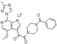 structure of CAS# 1449413-05-1, 1-(4-苯甲酰基-1-哌嗪基)-2-[4-甲氧基-7-(3-甲基-1H-1,2,4-三唑-1-基)-1H-吡咯并[2,3-c]吡啶-3-基]-1,2-乙烷二酮锂盐