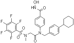 structure of CAS# 1456632-41-9, 4-[[(4-Cyclohexylphenyl)methyl][2-[methyl[(2,3,4,5,6-pentafluorophenyl)sulfonyl]amino]acetyl]amino]-N-hydroxybenzamide