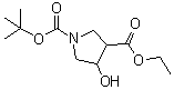 CAS # 146256-99-7, Ethyl 1-tert-butoxycarbonyl-4-hydroxypyrrolidine-3-carboxylate, 4-Hydroxy-1,3-pyrrolidinedicarboxylic acid 1-(1,1-dimethylethyl) 3-ethyl ester