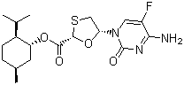 structure of CAS# 147126-75-8, 5-(4-Amino-5-fluoro-2-oxo-1(2H)-pyrimidinyl)-1,3-oxathiolane-2-carboxylic acid 5-methyl-2-(1-methylethyl)cyclohexyl ester