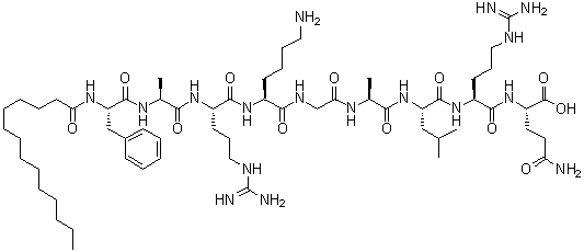 CAS # 147217-25-2, N-(1-Oxotetradecyl)-L-phenylalanyl-L-alanyl-L-arginyl-L-lysylglycyl-L-alanyl-L-leucyl-L-arginyl-L-glutamine, MPDY 1, RH 01, RH01-x