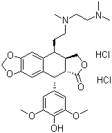 CAS # 147238-98-0, TOP-53 dihydrochloride, [5R-(5alpha,5abeta,8aalpha,9beta)]-9-[2-[N-[2-(Dimethylamino)ethyl]-N-methylamino]ethyl]-5-(4-hydroxy-3,5-dimethoxyphenyl)-5,5a,6,8,8a,9-hexahydrofuro[3',4':6,7]naphtho[2,3-d]-1,3-dioxol-6-one dihydrochloride