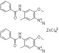structure of CAS# 14726-28-4, 二(4-苯甲酰胺基-6-甲氧基间甲苯重氮基)四氯锌酸盐