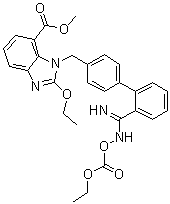 CAS # 147404-82-8, 2-Ethoxy-1-[[2'-[[[(ethoxycarbonyl)oxy]amino]iminomethyl][1,1'-biphenyl]-4-yl]methyl]-1H-benzimidazole-7-carboxylic acid methyl ester