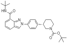 CAS 登录号：1476776-84-7, (3S)-3-[4-[7-[[(叔丁基)氨基]羰基]-2H-吲唑-2-基]苯基]-1-哌啶羧酸叔丁酯