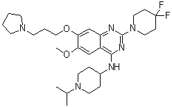 structure of CAS# 1481677-78-4, 2-(4,4-二氟-1-哌啶基)-6-甲氧基-N-[1-异丙基-4-哌啶基]-7-[3-(1-吡咯烷基)丙氧基]-4-喹唑啉胺