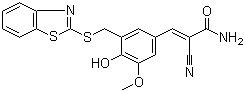 structure of CAS# 149092-50-2, 5-[(苯并噻唑-2-基)硫甲基]-4-羟基-3-甲氧基亚苄基氰基乙酰胺