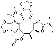 CAS # 149998-51-6, O-Acetylschisantherin L, (+)-Schisantherin L acetate, 2-Methyl-2-butenoic acid 8-(acetyloxy)-5,6,7,8-tetrahydro-13,14-dimethoxy-6,7-dimethylcycloocta[1,2-f:3,4-f']bis[1,3]-benzodioxol-5-yl ester stereoisomer