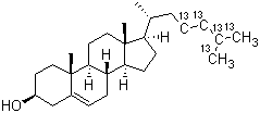 CAS 登录号：150044-24-9, [23,24,25,26,27-13C5]胆固醇