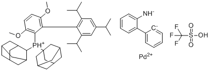 structure of CAS# 1507404-60-5, Methanesulfonato[2-(Di-1-adamantylphosphino)-2',4',6'-triisopropyl-3,6-dimethoxybiphenyl][2-(2'-amino-1,1'-biphenyl)]palladium(II)