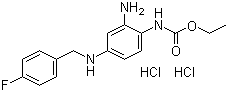 CAS 登录号：150812-13-8, 瑞替加滨二盐酸盐, N-(2-氨基-4-(4-氟苄氨基)苯基)氨基甲酸乙酯二盐酸盐