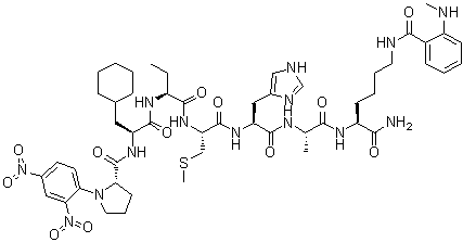 CAS 登录号：150956-93-7, 1-(2,4-二硝基苯基)-L-脯氨酰-3-环己基-L-丙氨酰-L-2-氨基丁酰基-S-甲基-L-半胱氨酰-L-组氨酰-L-丙氨酰-N6-[2-(甲基氨基)苯甲酰基]-L-赖氨酰胺