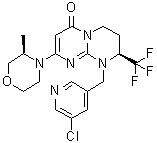structure of CAS# 1523406-39-4, (8S)-9-[(5-Chloro-3-pyridinyl)methyl]-6,7,8,9-tetrahydro-2-[(3R)-3-methyl-4-morpholinyl]-8-(trifluoromethyl)-4H-pyrimido[1,2-a]pyrimidin-4-one