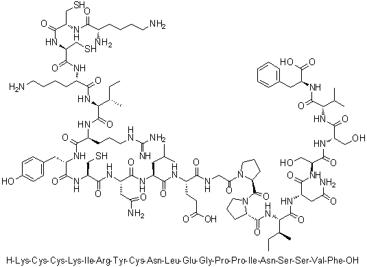 CAS 登录号：1535181-64-6, L-赖氨酰-L-半胱氨酰-L-半胱氨酰-L-赖氨酰-L-异亮氨酰-L-精氨酰-L-酪氨酰-L-半胱氨酰-L-天冬氨酰胺酰-L-亮氨酰-L-alpha-谷氨酰甘氨酰-L-脯氨酰-L-脯氨酰-L-异亮氨酰-L-天冬氨酰胺酰-L-丝氨酰-L-丝氨酰-L-缬氨酰-L-苯丙氨酸