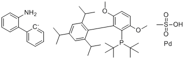 structure of CAS# 1536473-72-9, [2'-(氨基-κN)[1,1'-联苯]-2-基-κC][[3,6-二甲氧基-2',4',6'-三(1-甲基乙基)[1,1'-联苯]-2-基]双(1,1-二甲基乙基)膦-κP](甲烷磺酸基-κO)-钯