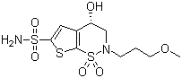 structure of CAS# 154127-42-1, (S)-3,4-二氢-4-羟基-2-(3-甲氧丙基)-2H-噻吩并[3,2-e]-1,2-噻嗪-6-磺酰胺 1,1-二氧化物