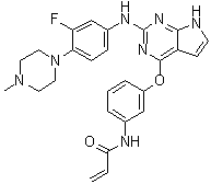 structure of CAS# 1557267-42-1, N-[3-[[2-[[3-Fluoro-4-(4-methyl-1-piperazinyl)phenyl]amino]-7H-pyrrolo[2,3-d]pyrimidin-4-yl]oxy]phenyl]-2-propenamide