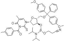 CAS # 156783-23-2, 5'-O-[Bis(4-methoxyphenyl)phenylmethyl]-3-(4-methylbenzoyl)-2-thiothymidine 3'-[2-cyanoethyl bis(1-methylethyl)phosphoramidite]