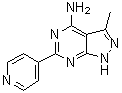 structure of CAS# 158001-32-2, 3-Methyl-6-(4-pyridinyl)-1H-pyrazolo[3,4-d]pyrimidin-4-amine