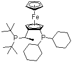 structure of CAS# 158923-11-6, [(R)-1-[(S)-2-(Dicyclohexylphosphino)ferrocenyl]ethyl]di-tert-butylphosphine