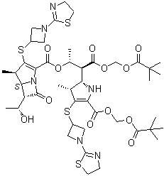 CAS # 1595319-78-0, (4R,5S,6S)-3-[[1-(4,5-Dihydro-2-thiazolyl)-3-azetidinyl]thio]-6-[(1R)-1-hydroxyethyl]-4-methyl-7-oxo-1-azabicyclo[3.2.0]hept-2-ene-2-carboxylic acid (1R,2S)-2-[(2S,3R)-4-[[1-(4,5-dihydro-2-thiazolyl)-3-azetidinyl]thio]-5-[[(2,2-dimethyl-1-oxopropoxy)methoxy]carbonyl]-2,3-dihydro-3-methyl-1H-pyrrol-2-yl]-3-[(2,2-dimethyl-1-oxopropoxy)methoxy]-1-methyl-3-oxopropyl ester