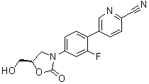 CAS # 1597428-07-3, 5-[2-Fluoro-4-[(5R)-5-(hydroxymethyl)-2-oxo-3-oxazolidinyl]phenyl]-2-pyridinecarbonitrile