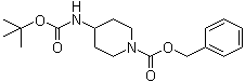 CAS # 159874-20-1, 1-Benzyloxycarbonyl-4-tert-butoxycarbonylaminopiperidine, 4-[(tert-Butoxycarbonyl)amino]piperidine-1-carboxylic acid benzyl ester, Phenylmethyl 4-[[[(1,1-dimethylethyl)oxy]carbonyl]amino]-1-piperidinecarboxylate