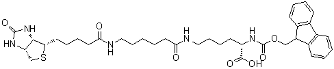 CAS # 160158-05-4, N2-[(9H-Fluoren-9-ylmethoxy)carbonyl]-N6-[6-[[5-[(3aS,4S,6aR)-hexahydro-2-oxo-1H-thieno[3,4-d]imidazol-4-yl]-1-oxopentyl]amino]-1-oxohexyl]-L-lysine