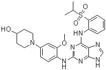 structure of CAS# 1609584-72-6, 1-[3-Methoxy-4-[[6-[[2-[(1-methylethyl)sulfonyl]phenyl]amino]-9H-purin-2-yl]amino]phenyl]-4-piperidinol