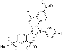 structure of CAS# 161617-45-4, Sodium 4-[3-(4-iodophenyl)-2-(2,4-dinitrophenyl)-2H-5-tetrazolio]-1,3-benzene disulfonate