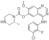 CAS # 1626387-96-9, (2R)-2-Methyl-1-piperazinecarboxylic acid 4-[(3-chloro-2-fluorophenyl)amino]-7-methoxy-6-quinazolinyl ester