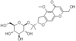 structure of CAS# 1632110-81-6, (2S)-2-[1-(beta-D-吡喃葡萄糖基氧基)-1-甲基乙基]-2,3-二氢-7-(羟基甲基)-4-甲氧基-5H-呋喃并[3,2-g][1]苯并吡喃-5-酮