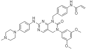 structure of CAS# 1633044-56-0, N-[4-[[3-(3,5-Dimethoxyphenyl)-3,4-dihydro-7-[[4-(4-methyl-1-piperazinyl)phenyl]amino]-2-oxopyrimido[4,5-d]pyrimidin-1(2H)-yl]methyl]phenyl]-2-propenamide