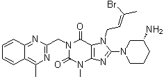 CAS # 1638744-06-5, 8-[(3R)-3-Amino-1-piperidinyl]-7-[(2Z)-3-bromo-2-buten-1-yl]-3,7-dihydro-3-methyl-1-[(4-methyl-2-quinazolinyl)methyl]-1H-purine-2,6-dione