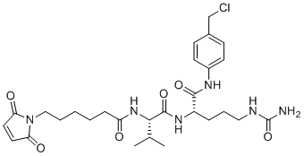 CAS # 1639351-92-0, Mc-Val-Cit-PAB-Cl, N-[(2S)-1-[[(2S)-5-(carbamoylamino)-1-[4-(chloromethyl)anilino]-1-oxopentan-2-yl]amino]-3-methyl-1-oxobutan-2-yl]-6-(2,5-dioxopyrrol-1-yl)hexanamide