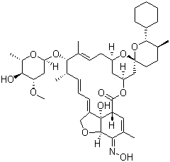 CAS # 165108-07-6, Selamectin, 25-Cyclohexyl-4'-O-de(2,6-dideoxy-3-O-methyl-alpha-L-arabino-hexopyranosyl)-5-demethoxy-25-de(1-methylpropyl)-22,23-dihydro-5-(hydroxyimino)avermectin A1a