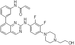 structure of CAS# 1660963-42-7, N-[3-[2-[[2,3-Difluoro-4-[4-(2-hydroxyethyl)piperazin-1-yl]phenyl]amino]quinazolin-8-yl]phenyl]acrylamide