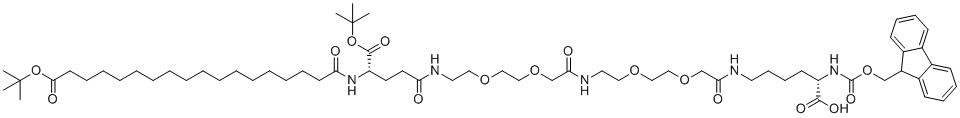 structure of CAS# 1662688-20-1, 芴甲氧羰基-L-赖氨酰[辛-(O叔丁基)-谷氨酰-(O叔丁基)-AEEA-AEEA]-OH