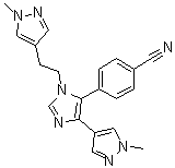 structure of CAS# 1665195-94-7, 4-[4-(1-Methyl-1H-pyrazol-4-yl)-1-[2-(1-methyl-1H-pyrazol-4-yl)ethyl]-1H-imidazol-5-yl]benzonitrile