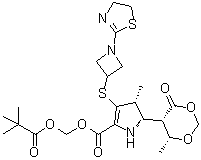 CAS # 1665289-91-7, (4R,5S)-3-[[1-(4,5-Dihydro-2-thiazolyl)-3-azetidinyl]thio]-4,5-dihydro-4-methyl-5-[(4R,5S)-4-methyl-6-oxo-1,3-dioxan-5-yl]-1H-pyrrole-2-carboxylic acid (2,2-dimethyl-1-oxopropoxy)methyl ester