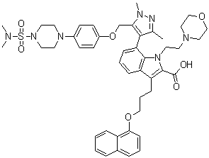 structure of CAS# 1668553-26-1, 7-[5-[[4-[4-[(二甲基氨基)磺酰基]-1-哌嗪基]苯氧基]甲基]-1,3-二甲基-1H-吡唑-4-基]-1-[2-(4-吗啉基)乙基]-3-[3-(1-萘基氧基)丙基]-1H-吲哚-2-羧酸